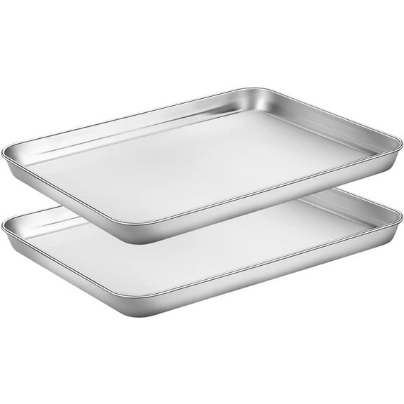 Triani Baking Sheets Set of 2, Cookie Sheets Stainless Steel Baking Pans & Toaster Oven Tray Pans, Rectangle Size 9L x 7W x 1H inch & Non Toxic & Healthy & Easy Clean