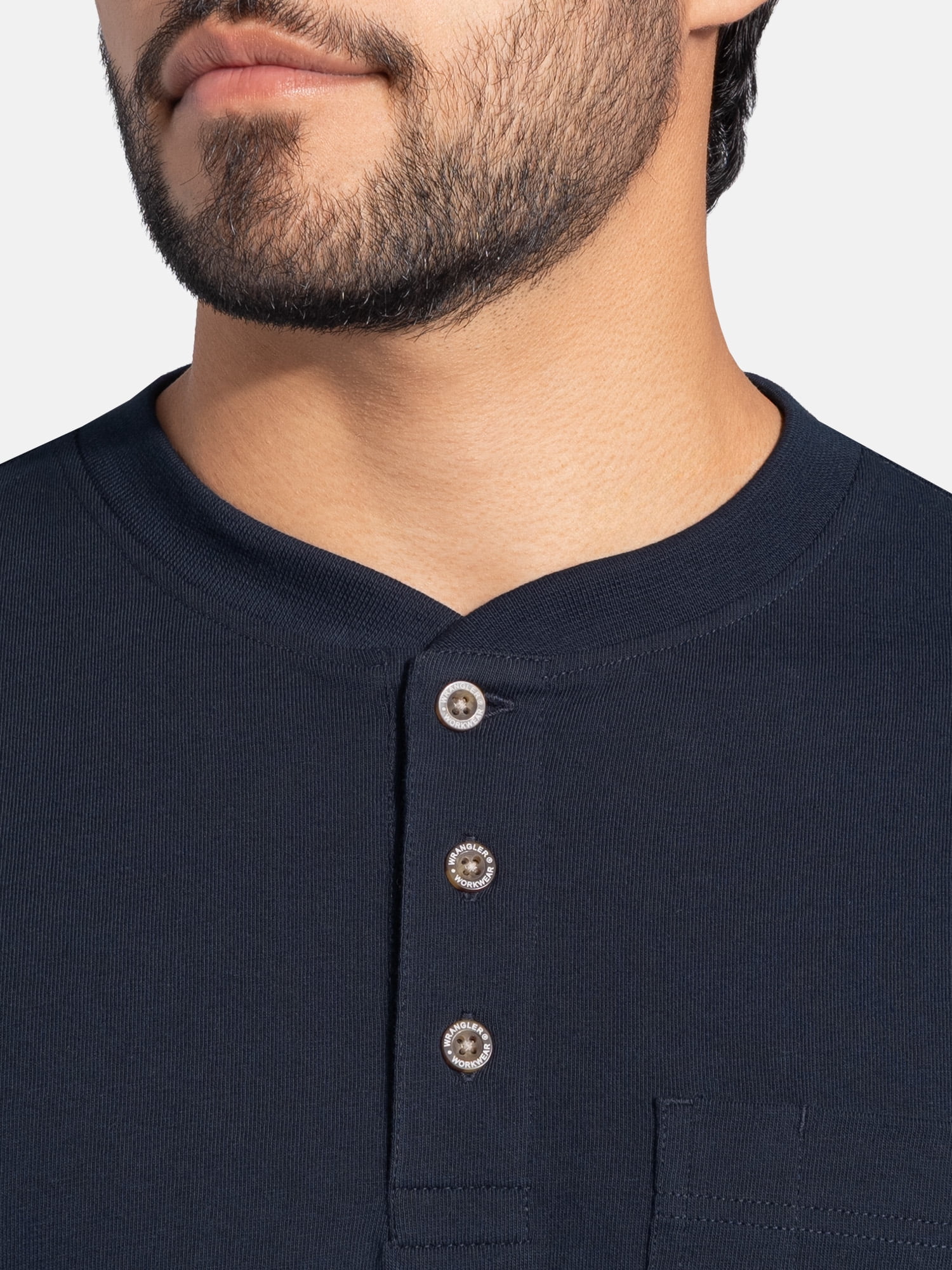 Wrangler Workwear Men's Heavyweight Long Sleeve Henley Pen Pocket Shirt, Size S-3XL