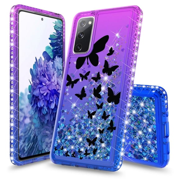 Bemz Liquid Quicksand Case for Samsung Galaxy S20 FE (with Touch Tool) - Butterfly Pattern (Purple/Blue)