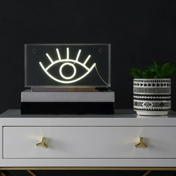 Eye 11.8" Contemporary Glam Acrylic Box USB Operated LED Neon Light, Yellow
