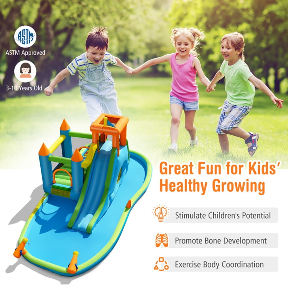 Aimee Lii Inflatable Water Slide with Bounce House and Splash Pool without Blower for Kids, Kids Bounce House Water Slide