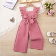 thumbnail image 2 of Splozh Girl Romper Girls Jumpsuit Wide Leg Loose Ruffle Sleeve Crew Neck Rompers with Pockets Casual Fashion Red,4-5 Years, 2 of 9