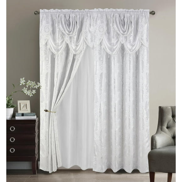Juego de 2 paneles Curtain GLORY RUGS Jacquard de lujo para ventanas, color blanco