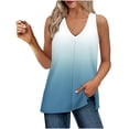 thumbnail image 2 of GaThRRgYP Womens Summer Tops Loose Fit,Women's Sleeveless Cut-Out TopLadies' Loose and Casual New Gradient V-neck Sleeve with Side Slit Casual Fashion Top Blue L, 2 of 8