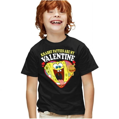 Spongebob Krabby Patties are my Valentine Kids T Shirt for Youth Boys and Girls, Black, Medium