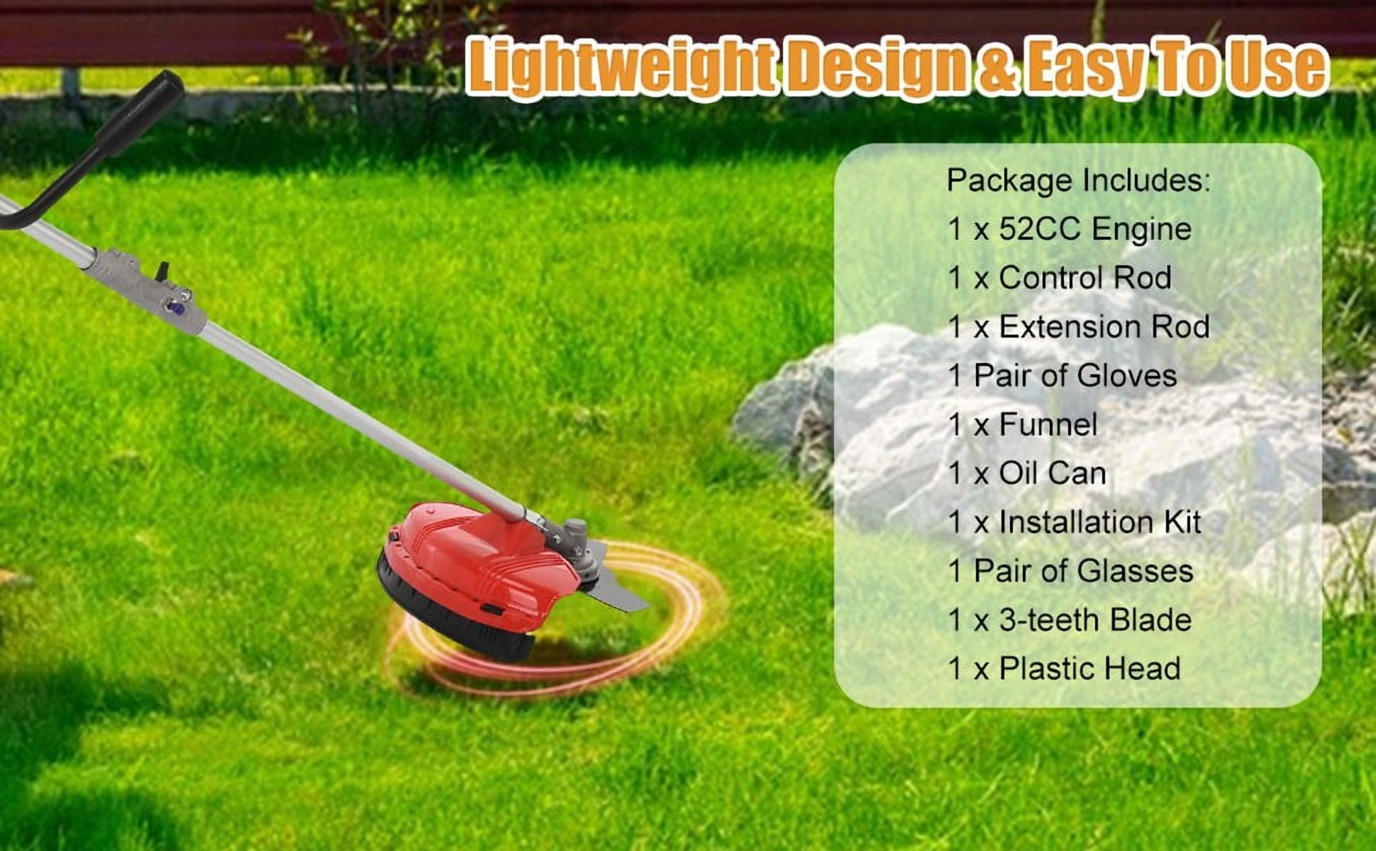 Seipouy 52cc 2-Stroke Gas Weed Wacker | 2-in-1 Cordless Gas Lawn Mower | 2.2KW/8500RPM String Trimmer | for Villa Garden Community Lawn Park