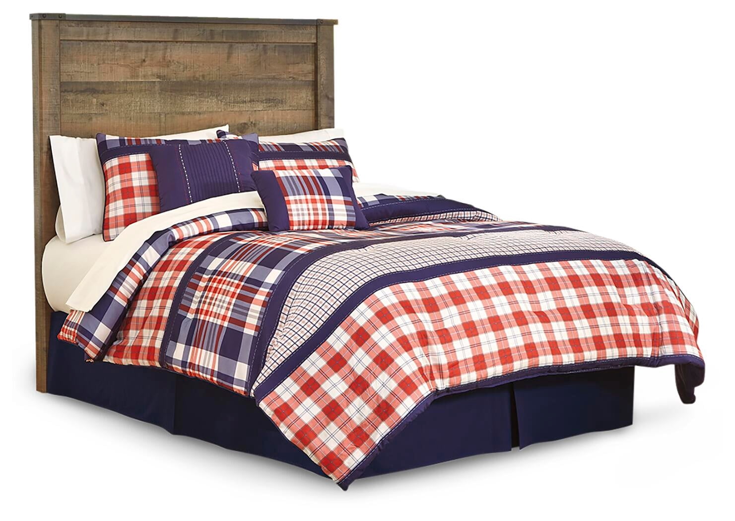 Signature Design by Ashley Trinell Full Panel Headboard, Brown, Rustic Wood-Look Headboard with Plank Design and Nailhead Trim