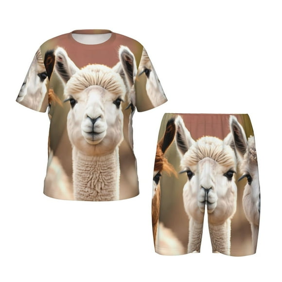 Balery Cute Alpaca in Daze Conjunto de Pijama Infantil de Manga Corta con Estampado – Ropa de Dormir de Algodón Suave-Large