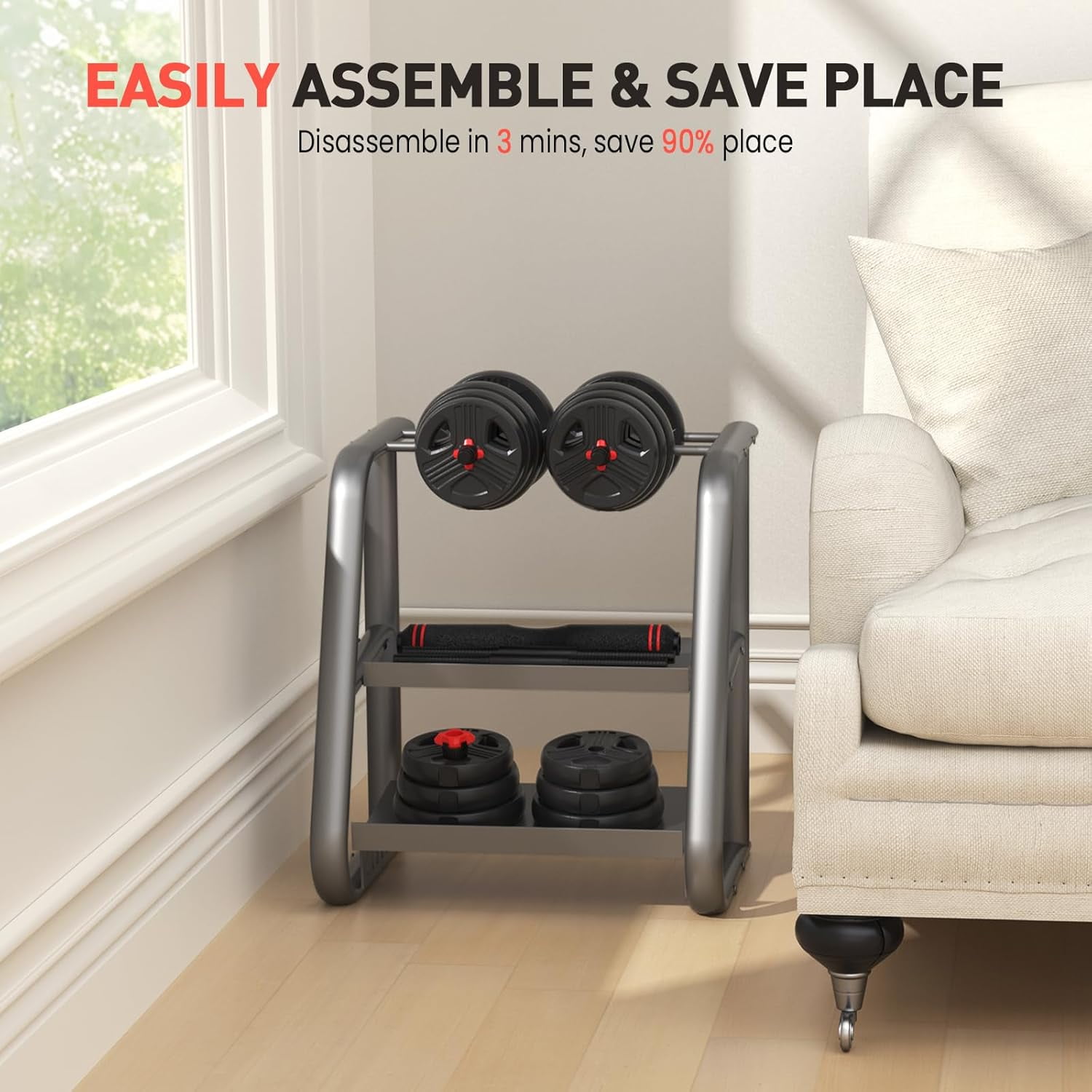 Adjustable Dumbbells Set, 20-80lbs Free Weight with Connector, 5-in-1 Barbell Kettlebell Fitness Equipment for Home Gym Men Women