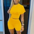 thumbnail image 2 of Summer Shorts for Women, Flowy Athletic Shorts for Women,Trendy Women's Shorts Suit Stylish Two Piece Set Featuring Short Sleeve Crop Top and Bodycon Pants for Clubwear and Casual Outings, 2 of 5