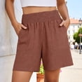 thumbnail image 2 of Linen Shorts for Women Summer Casual Lightweight Elastic High Waist Wide Straight Leg Loose Beach Shorts with Pockets, 2 of 7