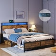 Industrial Queen Bed Frame with LED Lights, 2 USB Ports, Storage Full