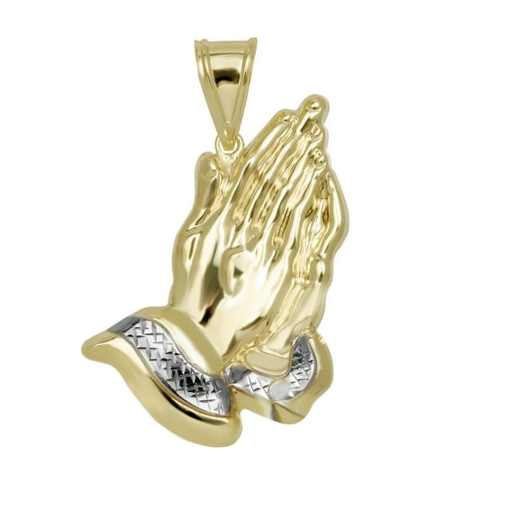 Diamond-Cut Praying Hands Unisex Adult Pendant 10K Yellow White Gold, 4.49 Gr – Goldum NYC