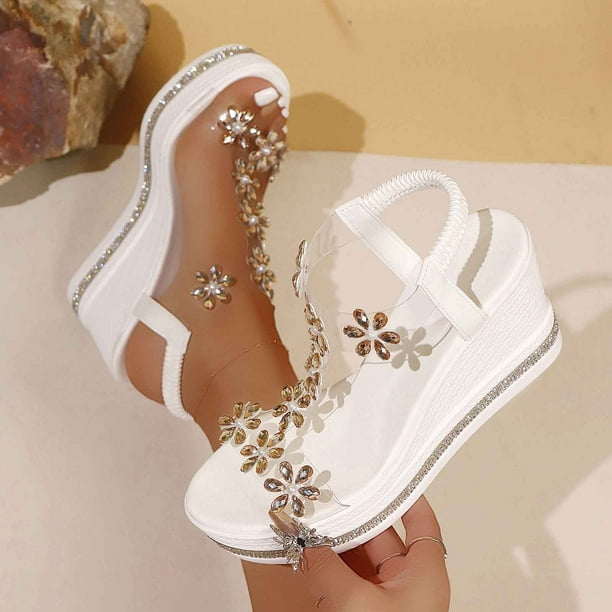 MKLEKYY Sandalias de Plataforma para Mujer, Elegantes Sandalias para Mujer Con Diseño de Diamantes de Imitación, Punta Abierta, Suela Gruesa para Uso Diario Informal En Primavera y Verano.