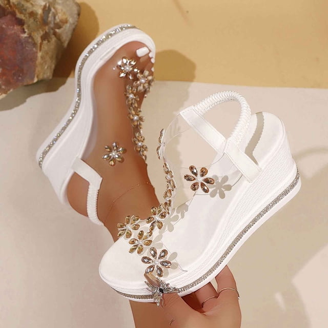 MKLEKYY Sandalias de Plataforma para Mujer, Elegantes Sandalias para Mujer Con Diseño de Diamantes de Imitación, Punta Abierta, Suela Gruesa para Uso Diario Informal En Primavera y Verano.