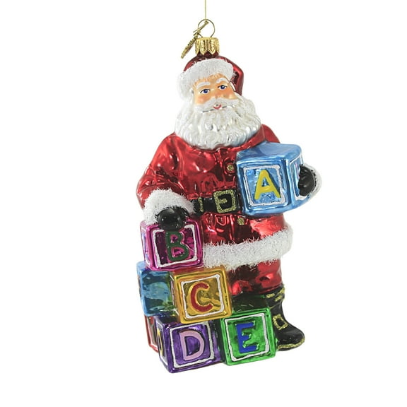 Huras Family Santa With Baby Blocks - 1 Glass Ornament 7.25 Inch, Glass - Ornament 1St First Christmas S654
