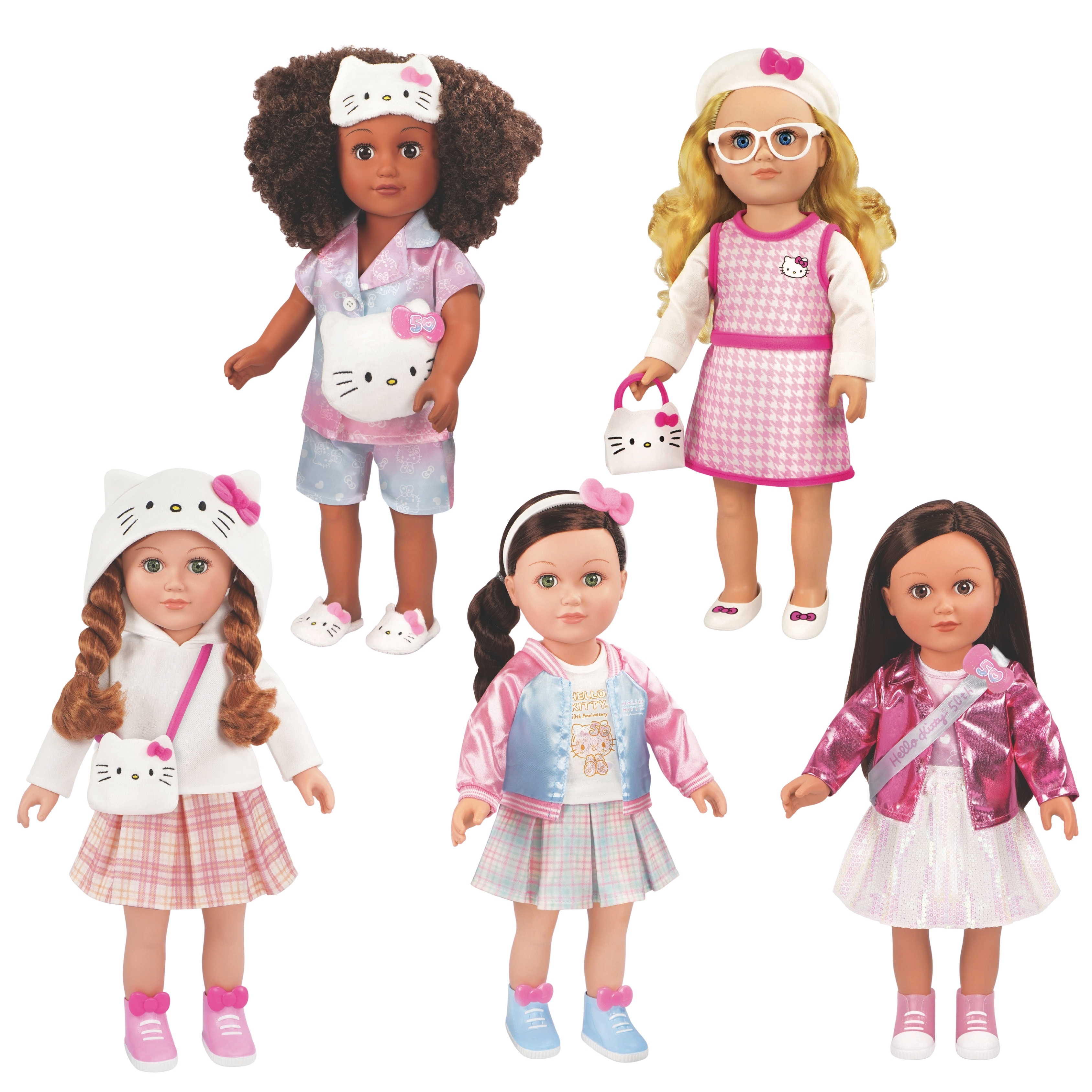 My Life As Hello Kitty PJ Fashion Set for 18" Dolls, 50th Anniversary, 6 Pieces, Pink-Blue-White Multicolor