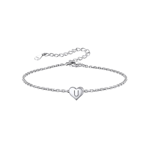 pulsera de corazón inicial Silvora Pulseras de dijes plata de ley 925 letra U