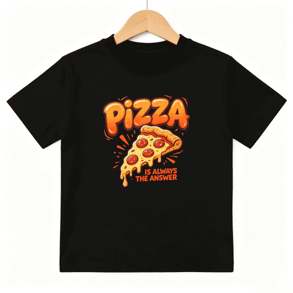 Pizza Is Always Answer Boys Graphic Tee, Cute Food Cheese Lovers 100% Cotton Kids Short Sleeve T-Shirt