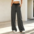 thumbnail image 3 of Bosfbaoi Sweatpants for Women Striped Wide Leg Drawstring Elastic Waist Loose Casual Trousers with Pockets, 3 of 9