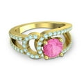 thumbnail image 3 of Diamond-Capitals 2.50 Carat Beautiful Round Cut Pink Sapphire & Aquamarine Gemstone Engagement Ring for her Solid 18K Yellow Gold Size 7.5, 3 of 8