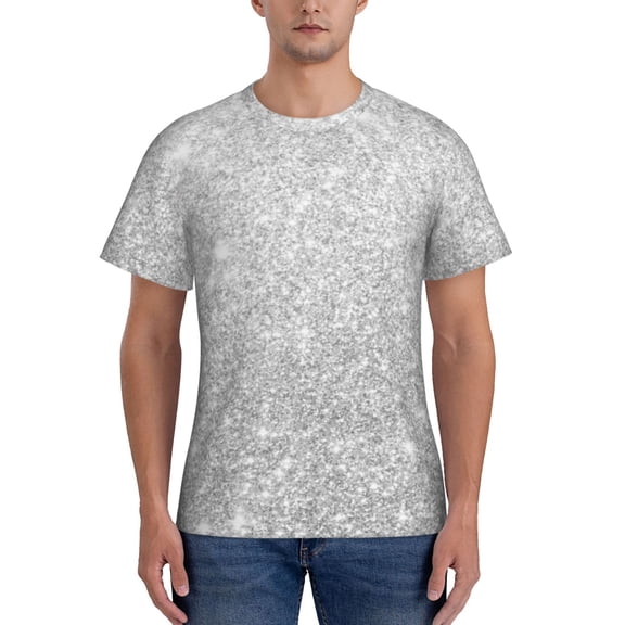 Naloa Silver Glitter Men's T-Shirt Sport T-shirt Men's Basic Tee Casual Men's Shirt, Round Neck, Short Sleeves - Small