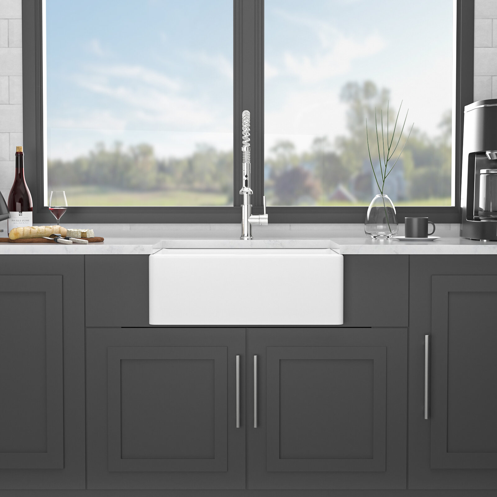 Kitchen Sink 28 White Farmhouse Sink - 28 Inch Kitchen Sink Ceramic Single Bowl with Drain Assembly and Bottom grid,Stainless Steel Kitchen Sink