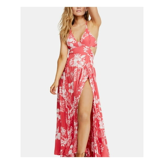 FREE PEOPLE Womens Pink Slitted Floral Spaghetti Strap V Neck Maxi Sheath Dress S