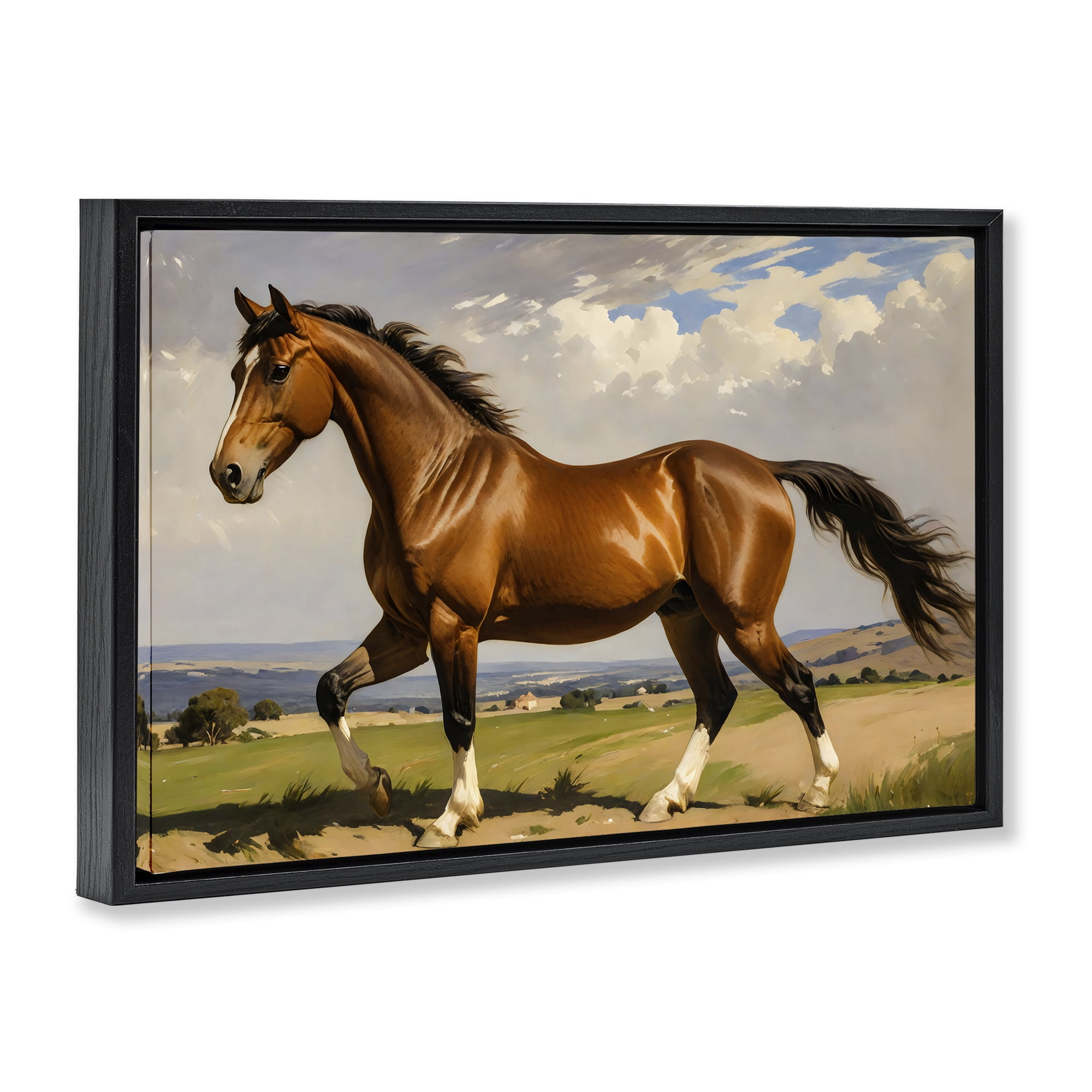 Stupell Industries Trotting Horse in Field Black Framed Floater Canvas Wall Art, design by Creative Studio