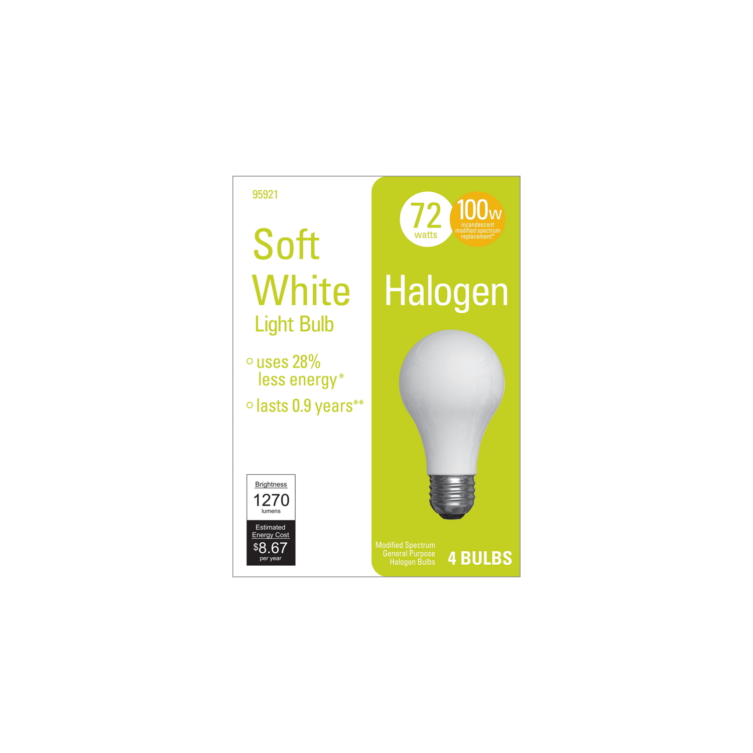 GE Lighting 72 watt A19 ALine Halogen Replacement Bulb 1270 lumens