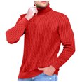thumbnail image 3 of Men's Solid Color Turtleneck Sweater Textured Knit Pullover for Casual Fashion and Winter Warmth, Ideal for Office Wear and Christmas Holiday Gifts,Red,3XL, 3 of 5