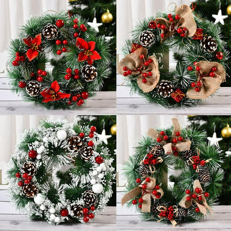 Christmas Wreath, Artificial Winter Christmas Red Wreath, Front Door Wreath for Indoor Outdoor Home Office Wall Wedding Holiday Christmas Decor, Other
