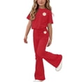 thumbnail image 2 of ECHFIPROM Big Girls Summer Outfits, Short Sleeve Crew Neck Printed T-Shirt, Casual Flared Pants 2 Piece Set, Daily Wear Outfit for Girls 5-15 Years Old,Red,14-15Years, 2 of 6