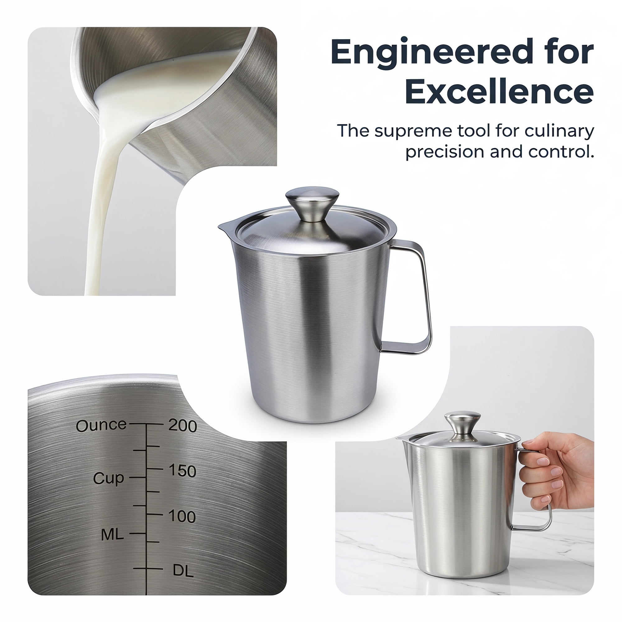 Unique Bargains Stainless Steel Measuring Cup Silver with Cover 1000ml