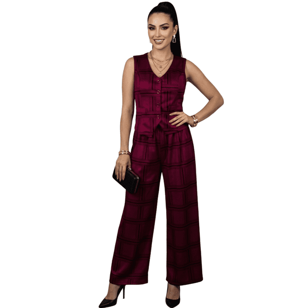 Conjunto 2 Piezas Elegante, Chaleco Sin Mangas y Pantalón Recto, Estilo Moderno Look Sofisticado y Versátil para Mujer