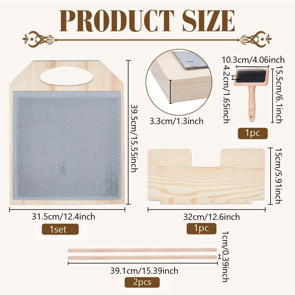 15.5x12.4inch Wool Blending Board Carding Brush Set Fiber Blending Board with 1pcs Wool Brush 2pcs Wood Craft Sticks