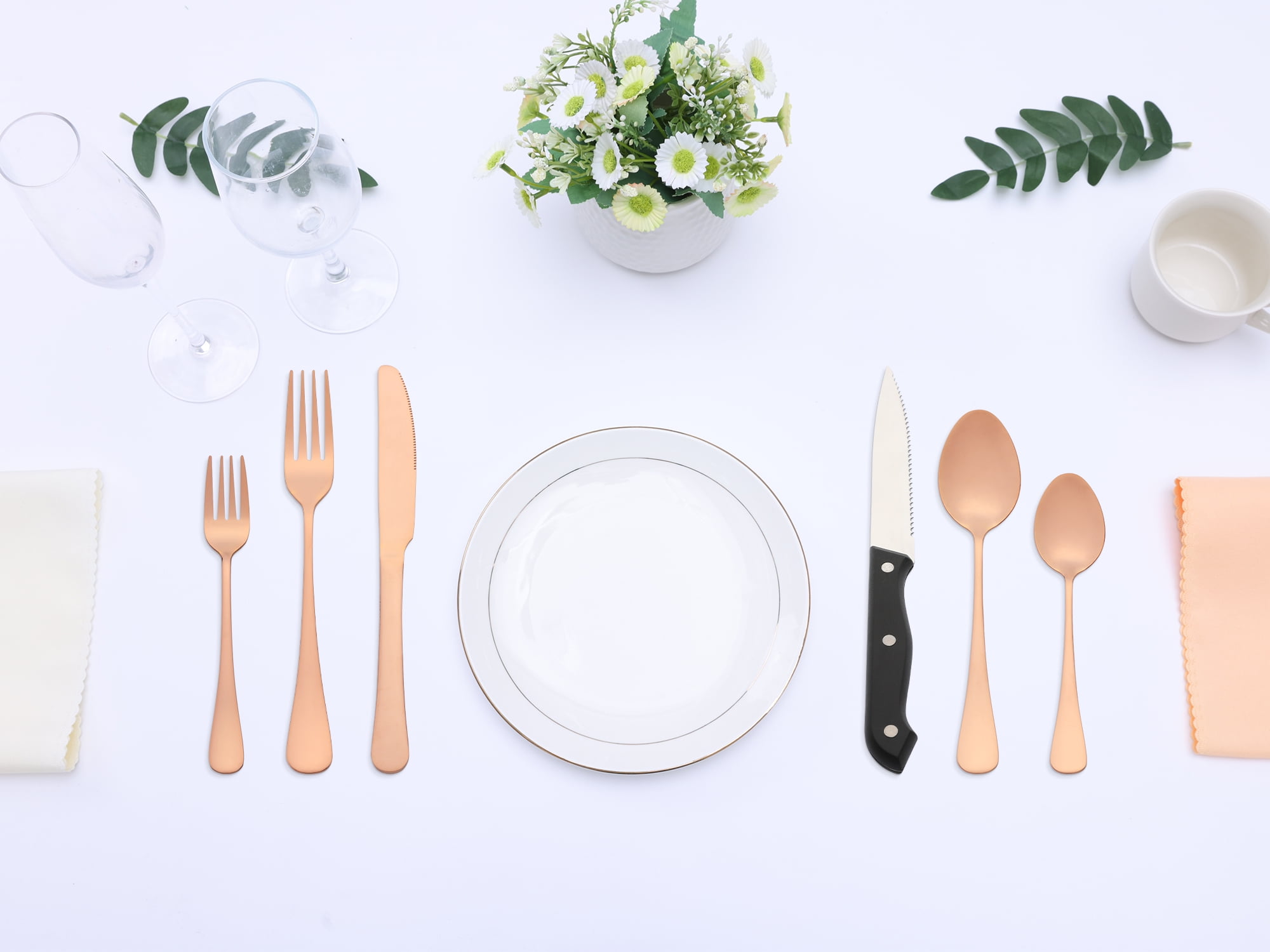 Unique Bargains Stainless Steel Flatware Set Rose Gold 24 Pcs