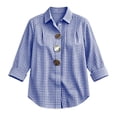thumbnail image 5 of Womens Plus Size Tops Cotton Linen 3/4 Sleeve Shirts for Women Button Down Plaid Printed Lapel Loose Summer Fall Top S-4XL, 5 of 5
