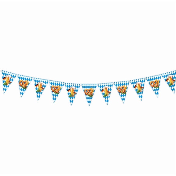 Oktoberfest Pennant Banner, Blue and White Diamond Pattern, Pretzel and Beer Theme, Party Decoration