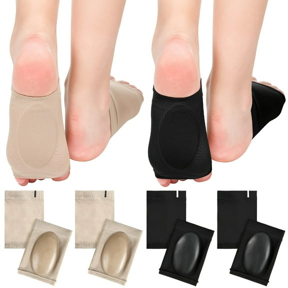 QUTETN 4 Pairs Compression Arch Support Sleeves with Gel Pad Inside Metatarsal Compression Arch Support Brace Cushioned Gel Foot Sleeves for Women Men Flat Foot Pain Relief
