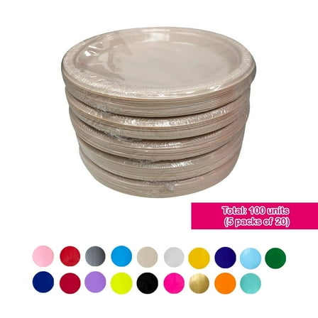 Olego 7" Round Ivory Plastic Plates – 100 Count (5 packs of 20)
