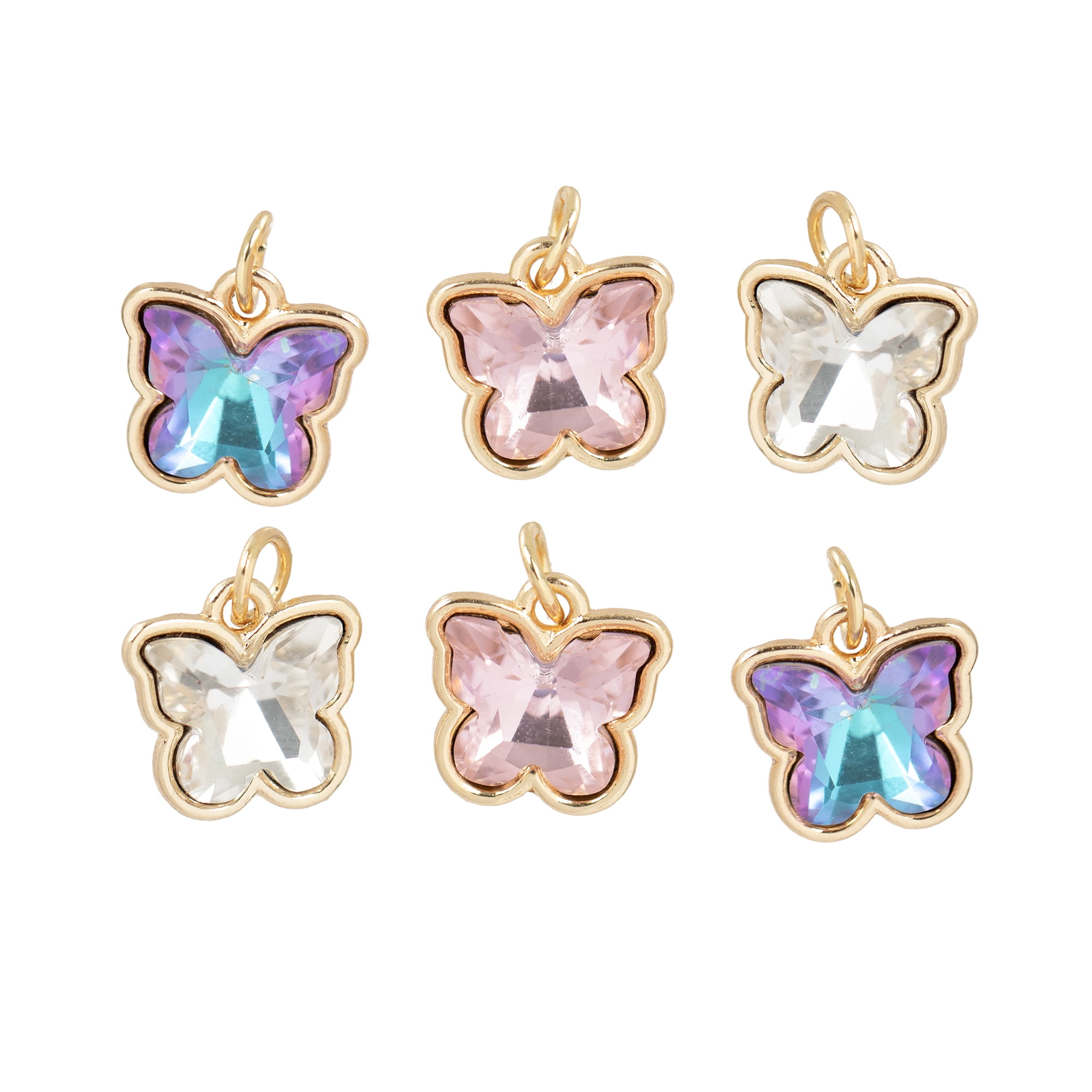 CousinDIY Rhinestone Butterfly Charms, 6-Piece Set with Gold Accents – Jewelry Making Supplies