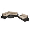 thumbnail image 2 of Keyston Outdoor 8 Piece Wicker Sofa Set with Cushions (6 Piece Sectional with Loveseat), Dark Brown, Beige, 2 of 9