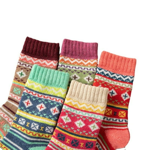 Papapt 5 Pairs Wool Socks for Women Gifts Winter Warm Thick Thermal Vintage Knit Soft Crew Socks Stocking Stuffers Christmas Gift
