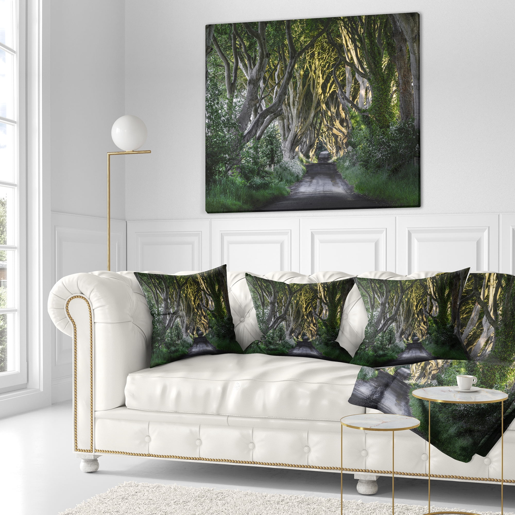 Designart The Dark Hedges Ireland Landscape - Photography Throw Pillow - 16x16