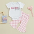 thumbnail image 2 of Bagilaanoe 2pcs Newborn Baby Girl Pants Set Letter Print Short Sleeve Romper Tops + Plaid Flare Trousers 3M 6M 9M 12M 18M Infant Casual Clothes, 2 of 8