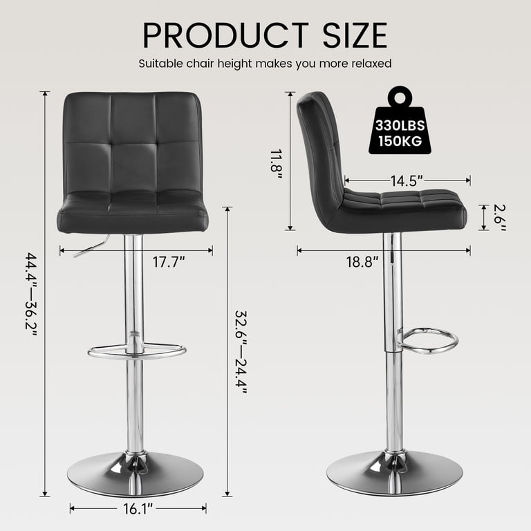 Saetsfeg Adjustable Swivel Bar Stools Set Of 2, Black photo 7