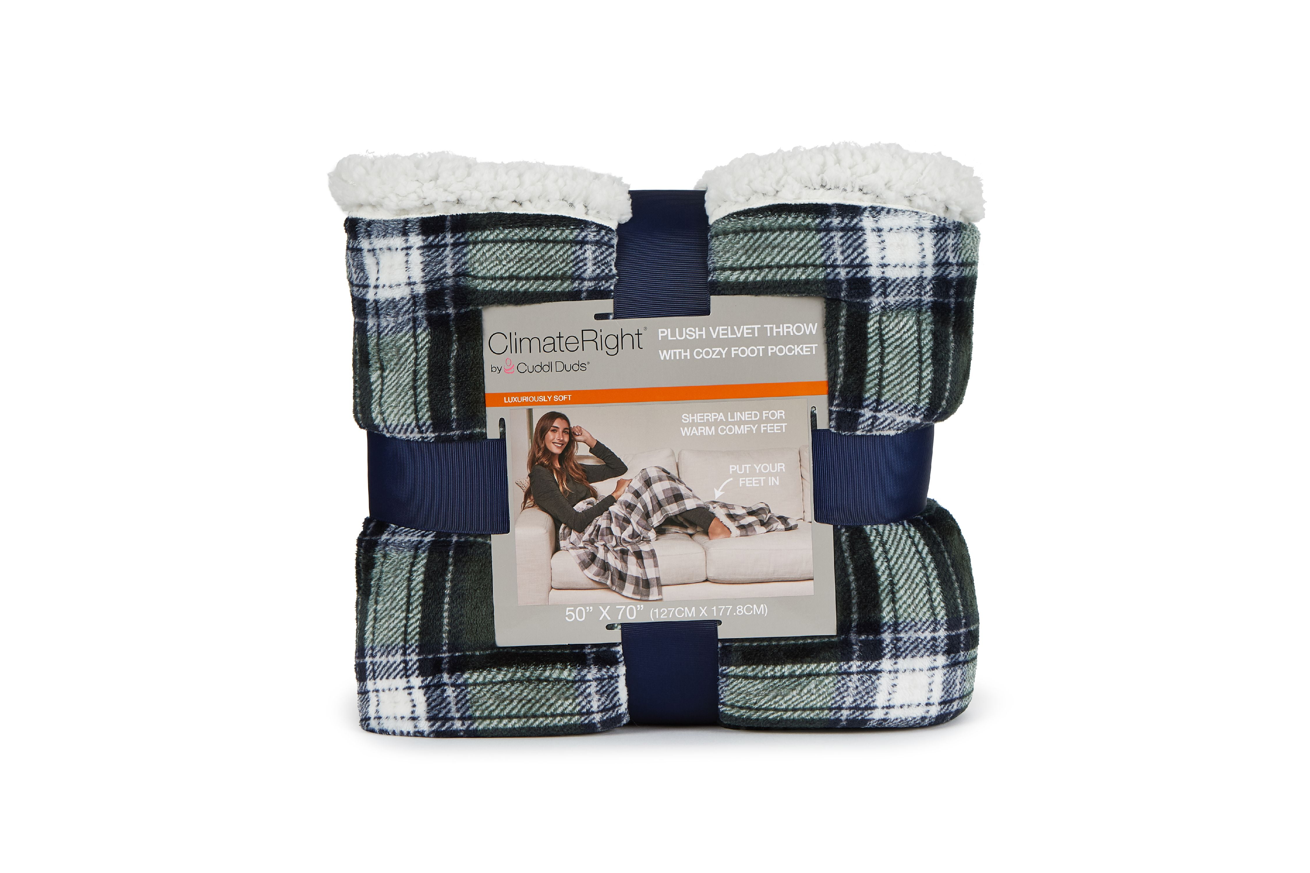Cuddl Duds Oversized Throw Blanket with a Sherpa Foot Pocket 50 x 70