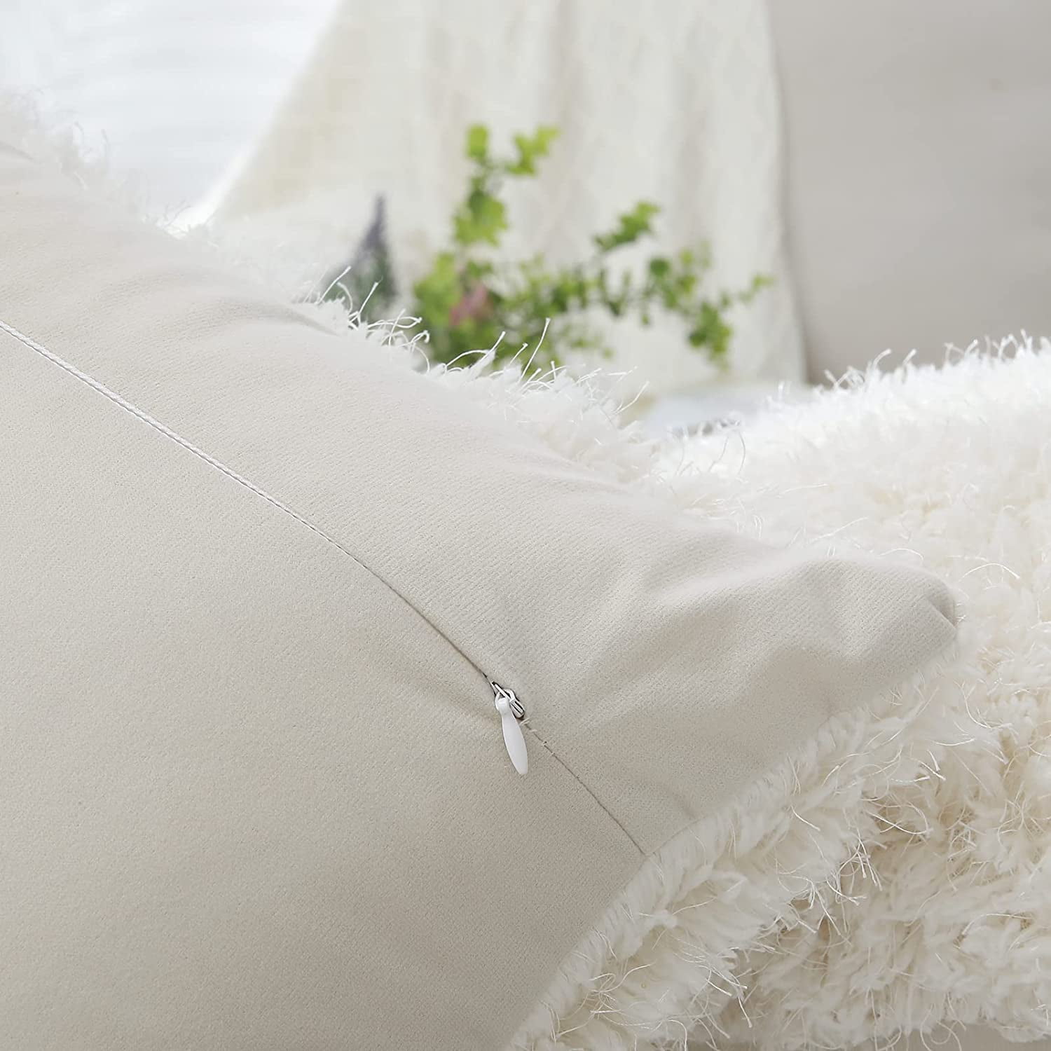 White fuzzy decorative pillows best sale