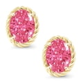 thumbnail image 3 of Gem Stone King 14K Yellow Gold Stud Earrings for Women Men with Oval Fancy Pink Zirconia, 3 of 5